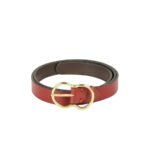 Cintura — Women's Cherry Red Genuine Smooth Leather Slim Dress Belt with Gold-Tone Double Ring Buckle Classic Waist Accessories
