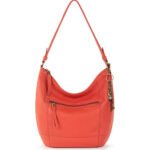 Corvella — Women's Vibrant Coral Red Genuine Leather Front-Zip Pocket Antique-Brass Hardware Tassel-Pull Casual Hobo Shoulder Bag