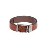 Coccodrillo — Men's Cognac Tan Genuine Embossed Crocodile Texture Leather Reversible Dress Belt with Silver-Tone Formal Buckle Classic Business Everyday Accessory