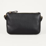 Zelvorra — Women's Jet Black Pebbled Genuine Leather Gold-Zip Top Wide-Strap Gold-Square-Buckle Structured Crossbody Shoulder Bag - Image 2