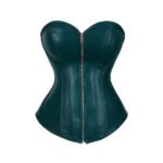 Smeraldo Zip — Women's Deep Teal Emerald Green Smooth Faux Leather Overbust Sweetheart Neckline Corset Front Center Silver Zipper Closure Subtle Vertical Boning Panel Seam Detail Strapless Structured Clean Minimal Lace-Up Back Waist Cincher Modern Gothic Victorian Steampunk Armor Costume Shapewear