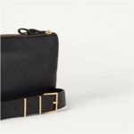 Zelvorra — Women's Jet Black Pebbled Genuine Leather Gold-Zip Top Wide-Strap Gold-Square-Buckle Structured Crossbody Shoulder Bag - Image 3