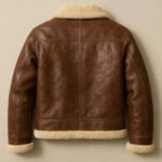 Montagna — Men's Rich Chestnut Brown Genuine Lambskin Leather B3 Bomber Flight Jacket with Cream Ivory Sherpa Shearling Fur Collar Lining Zip-Up Warm Winter Aviator Outerwear - Image 2