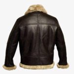 Aquilone — Men's Dark Espresso Brown Genuine Cowhide Leather Oversized B3 Bomber Aviator Flight Jacket with Cream Beige Thick Sherpa Shearling Fur Collar Cuffs Lining Belted Warm Winter Military Outerwear - Image 2