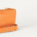 Solvetta — Women's Bright Tangerine Orange Smooth Genuine Leather Top-Zip Wide-Flat-Strap Hardware-Free Minimalist Chic Crossbody Bag - Image 3