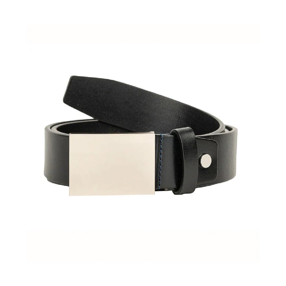 A15 Piastra — Men's Jet Black Genuine Smooth Full-Grain Leather Formal Dress Belt with Silver-Tone Rectangular Plate Buckle Sleek Modern Business Everyday Accessory - Image 1