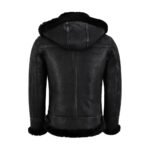 Tempesta — Women's Jet Black Genuine Lambskin Leather Hooded Oversized B3 Bomber Aviator Jacket with Black Thick Sherpa Shearling Fur Hood Cuffs Lining Zip-Up Luxe Winter Warm Outerwear - Image 2