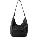 Krexvorra — Women's Pure Onyx Black Real Leather Single-Strap Front-Zipper Dark-Silver Hardware Chain-Charm Relaxed Everyday Hobo Bag - Image 2