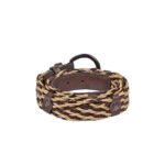 Treccia — Women's Dark Brown Genuine Leather Trim Hand-Braided Woven Raffia Straw Two-Tone Boho Casual Belt with Silver-Tone Curved Buckle Bohemian Summer Accessory - Image 2