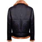 Contrasto — Men's Midnight Navy Dark Brown Genuine Lambskin Leather B3 Bomber Aviator Flight Jacket with Contrast Camel Tan Thick Sherpa Shearling Fur Collar Cuffs Lining Zip-Up Luxury Winter Outerwear - Image 2