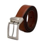 Reversibile — Men's Cognac Tan Genuine Smooth Full-Grain Leather Reversible Dress Belt with Silver-Tone Rotating Pin Buckle Classic Formal Business Everyday Accessory