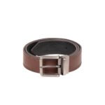 Doppio Filo — Men's Medium Brown Genuine Full-Grain Leather Double Stitched Edge Reversible Dress Belt with Gunmetal Silver-Tone Pin Buckle Classic Casual Business Everyday Accessory