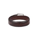 Croco Lusso — Men's Dark Espresso Brown Genuine Embossed Crocodile Texture Leather Reversible Formal Dress Belt with Gunmetal Silver-Tone Rotating Pin Buckle Classic Business Accessory - Image 2