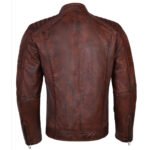 Guerriero — Men's Vintage Distressed Cognac Brown Genuine Hand-Waxed Lambskin Leather Quilted Panel Slim Fit Moto Biker Jacket with Silver-Tone Multi-Zip Band Collar Worn-In Rugged Street Style Outerwear - Image 2