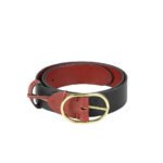 Bicolore — Women's Jet Black & Burgundy Red Genuine Smooth Leather Two-Tone Contrast Color Block Wide Belt with Gold-Tone Oval Buckle Bold Chic Everyday Accessory