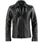 Eleganza — Women's Jet Black Genuine Soft Lambskin Leather Slim Fit Collared Zip-Up Western Yoke Stitch Detail Classic Casual Chic Street Style Lightweight Everyday Outerwear Jacket