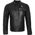 Ribelle — Men's Jet Black Genuine Soft Lambskin Leather Quilted Panel Slim Fit Moto Biker Jacket with Silver-Tone Multi-Zip Snap Button Detail Edgy Street Style Outerwear