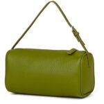 Vellona — Women's Olive Green Pebbled Genuine Leather Cylinder-Barrel Single-Strap Silver-Hardware Minimalist Chic Shoulder Bag