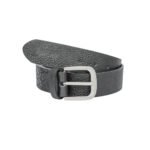 Granulato — Men's Jet Black Genuine Pebbled Grain Textured Leather Casual Dress Belt with Silver-Tone Rounded Pin Buckle Rugged Classic Everyday Versatile Accessory