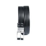 Sottile Nero — Men's Jet Black Genuine Fine Embossed Texture Leather Slim Narrow Formal Dress Belt with Silver-Tone Polished Pin Buckle Sleek Sophisticated Business Everyday Accessory - Image 2