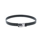 Sottile Nero — Men's Jet Black Genuine Fine Embossed Texture Leather Slim Narrow Formal Dress Belt with Silver-Tone Polished Pin Buckle Sleek Sophisticated Business Everyday Accessory