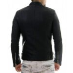 Dinamico — Men's Jet Black Genuine Soft Lambskin Leather Slim Fit Ribbed Quilted Sleeve Panel Cafe Racer Biker Jacket with Silver-Tone Double Chest Zip Band Collar Modern Casual Street Style Outerwear - Image 2