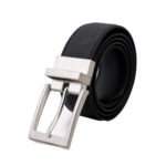 Magnifico — Men's Jet Black Genuine Smooth Full-Grain Leather Wide Formal Dress Belt with High-Polish Silver-Tone Large Square Pin Buckle Luxury Executive Business Everyday Accessory