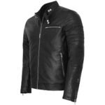 Ribelle — Men's Jet Black Genuine Soft Lambskin Leather Quilted Panel Slim Fit Moto Biker Jacket with Silver-Tone Multi-Zip Snap Button Detail Edgy Street Style Outerwear - Image 2