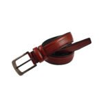 Traforato — Men's Burgundy Wine Red Genuine Hand-Perforated Dotted Texture Leather Casual Dress Belt with Antique Bronze-Tone Square Pin Buckle Refined Everyday Classic Accessory