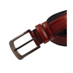 Traforato — Men's Burgundy Wine Red Genuine Hand-Perforated Dotted Texture Leather Casual Dress Belt with Antique Bronze-Tone Square Pin Buckle Refined Everyday Classic Accessory - Image 2
