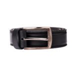 Classico Nero — Men's Jet Black Genuine Smooth Full-Grain Leather Classic Wide Dress Belt with Antique Silver-Tone Rustic Square Pin Buckle Timeless Casual Formal Everyday Accessory