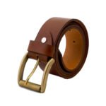 Rustico — Men's Chestnut Tan Genuine Thick Full-Grain Leather Casual Rugged Belt with Antique Brass-Tone Heavy-Duty Square Pin Buckle Vintage Western Everyday Durable Accessory