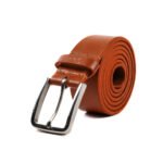 Robusto — Men's Cognac Tan Genuine Full-Grain Thick Stitched Leather Casual Dress Belt with Silver-Tone Single Prong Buckle Everyday Classic Accessory