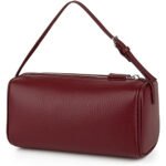Vordella — Women's Deep Burgundy Pebbled Genuine Leather Top-Zip Cylinder-Barrel Single-Strap Silver-Hardware Compact Elegant Shoulder Bag
