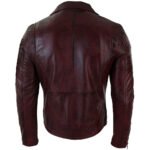 Sangue — Men's Deep Burgundy Wine Red Genuine Soft Lambskin Leather Asymmetric Diagonal Zip Slim Fit Moto Biker Jacket with Silver-Tone Multi-Zip Lapel Collar Edgy Street Style Outerwear - Image 2
