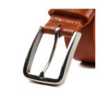 Robusto — Men's Cognac Tan Genuine Full-Grain Thick Stitched Leather Casual Dress Belt with Silver-Tone Single Prong Buckle Everyday Classic Accessory - Image 2