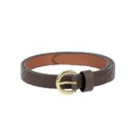 Serpente — Women's Dark Chocolate Brown Genuine Embossed Snakeskin Texture Leather Skinny Belt with Gold-Tone Round Buckle Chic Everyday Waist Accessory