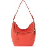 Corvella — Women's Vibrant Coral Red Genuine Leather Front-Zip Pocket Antique-Brass Hardware Tassel-Pull Casual Hobo Shoulder Bag - Image 3