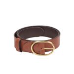 Ovale — Women's Saddle Tan Genuine Smooth Full-Grain Leather Wide Waist Belt with Gold-Tone Oval Buckle Classic Casual Everyday Chic Accessory