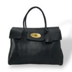 Classicazza — Women's Jet Black Genuine Pebbled Leather Gold-Tone Buckle Top Handle Bayswater Tote Handbag