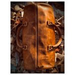 Avventura — Vintage Tan Distressed Genuine Leather Round Duffle Holdall Weekend Travel Bag - Image 2