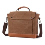 Ceragio — Men's Khaki Brown Waxed Canvas & Genuine Leather Trim Flap Top Handle Messenger Crossbody Bag