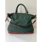 Struzzo — Women's Forest Green & Tan Genuine Ostrich-Embossed Leather Top Handle Tote Handbag - Image 2