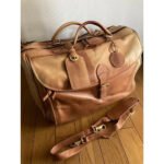 Lussogio — Men's Vintage Tan Genuine Full-Grain Leather Large Duffle Holdall Weekend Travel Bag with Luggage Tag