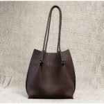 Minimazza — Women's Deep Chocolate Brown Genuine Pebbled Leather Knot Strap Minimalist Shoulder Tote Handbag