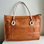 Cordarezza — Women's Cognac Tan Genuine Leather Rope Handle Front Pocket Shoulder Tote Handbag