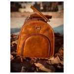 Avventura — Vintage Tan Distressed Genuine Leather Round Duffle Holdall Weekend Travel Bag - Image 3