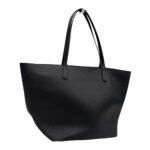 Noirezza — Women's Jet Black Genuine Smooth Leather Structured Open Top Shoulder Tote Handbag