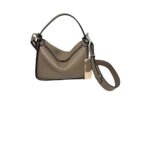Taupezza — Women's Warm Taupe Grey Genuine Leather Compact Top Handle Crossbody Shoulder Handbag