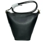 Secchiezza — Women's Jet Black Genuine Smooth Leather Silver-Tone Hardware Bucket Shoulder Crossbody Handbag